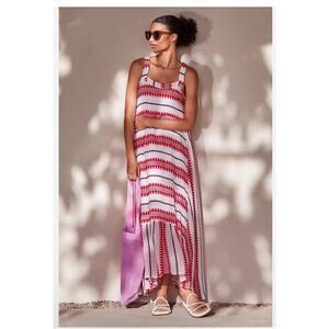 Anthropologie Ro's Garden Maxi Dress Small Pink White Southwestern Print Boho
